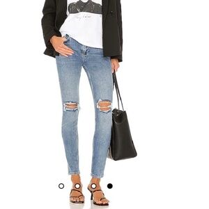Anine Bing Gabe Mid Rise Jean in destructed Indigo Jean